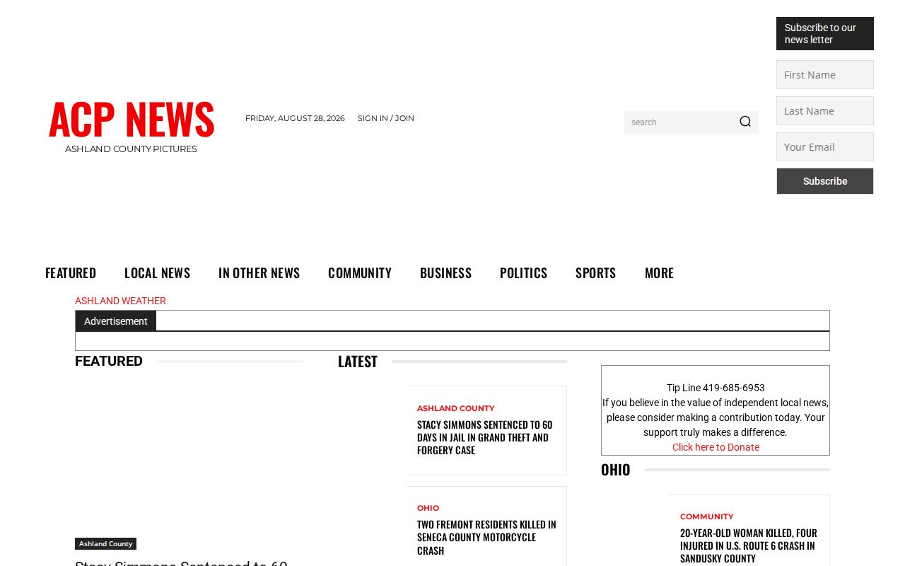 Ashland County crime record news source homepage
