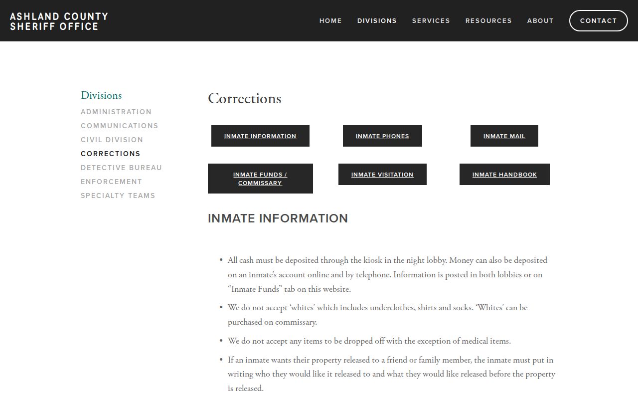 Ashland County jail corrections and booking records source