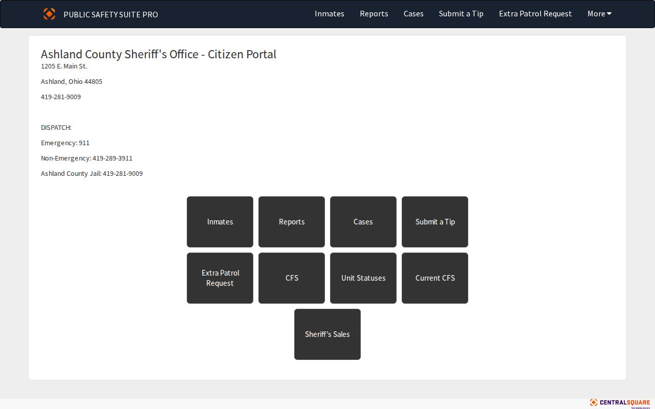Ashland County active inmate roster booking search interface