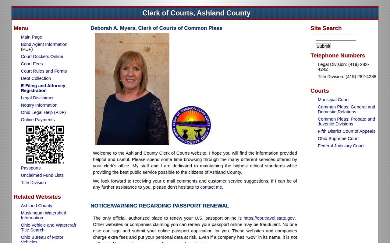 Ashland County warrant record Clerk of Courts source page